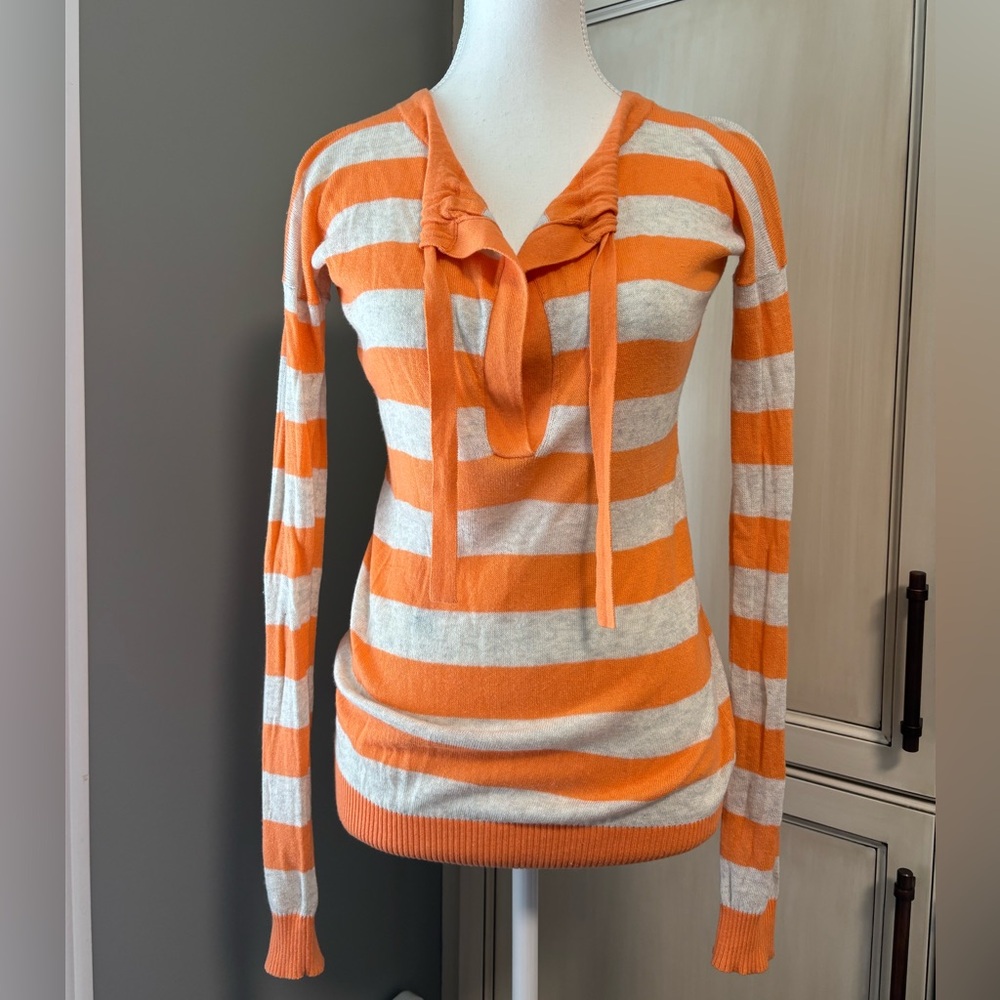 🧡🤍 Theory Ela Riviera Orange Striped Sweater